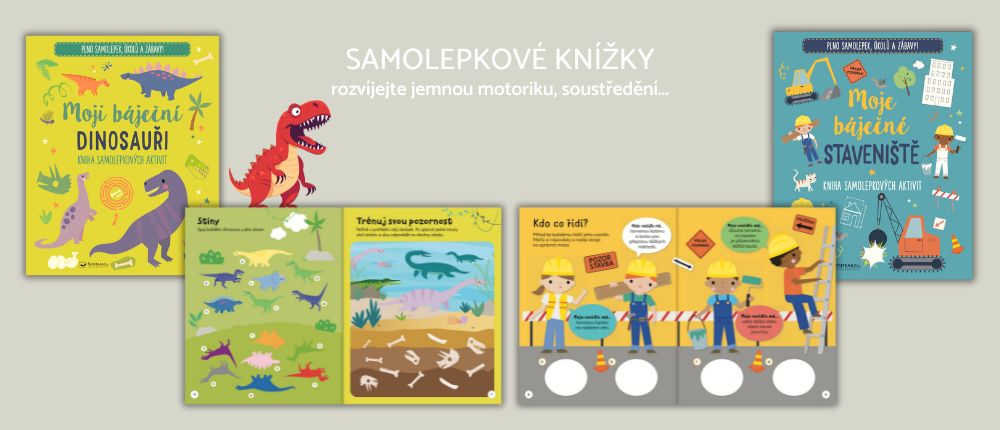 Samolepky a úkoly, dinosauri a staveniste